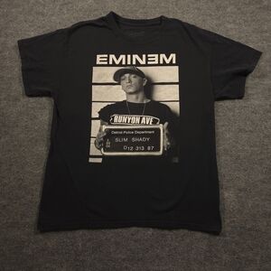 Eminem Slim‎ Shady Mugshot Tee Bravado 2011 Y2K Style Rap T-Shirt Faded Black L